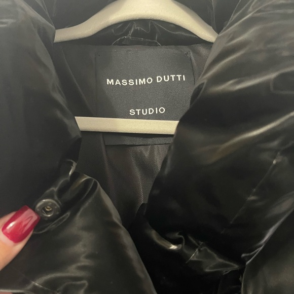Massimo Dutti Crop Puffer Shiny Black Jacket Size M - Picture 3 of 10